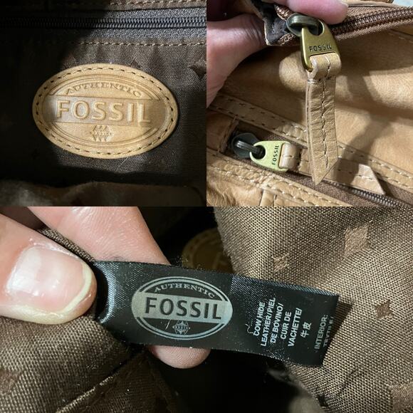 FOSSIL LARGE BROWN SMOOTH GENUINE LEATHER CROSSBODY BAG - Picture 14 of 16